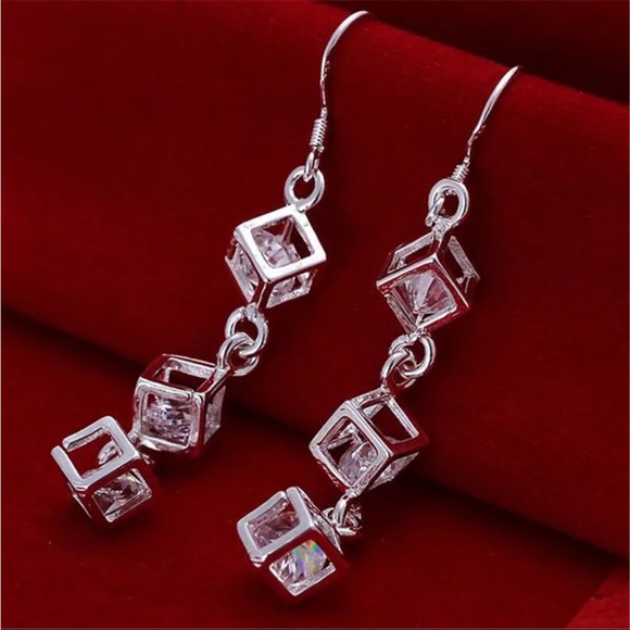 Cube CZ Sterling Silver Earrings - Picture 1 of 1